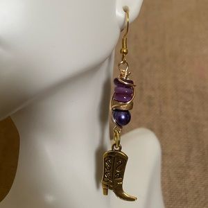 Western themed wire wrapped beaded earrings with charm